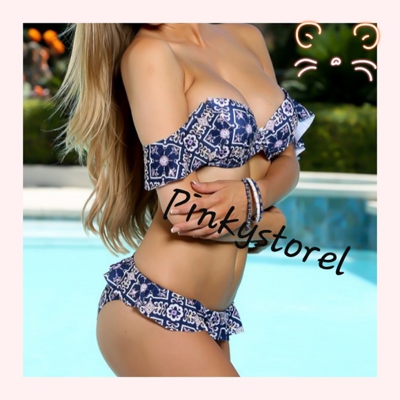 ❄Blue Ruffle ShoulderBikini❄ - Picture 4 of 6